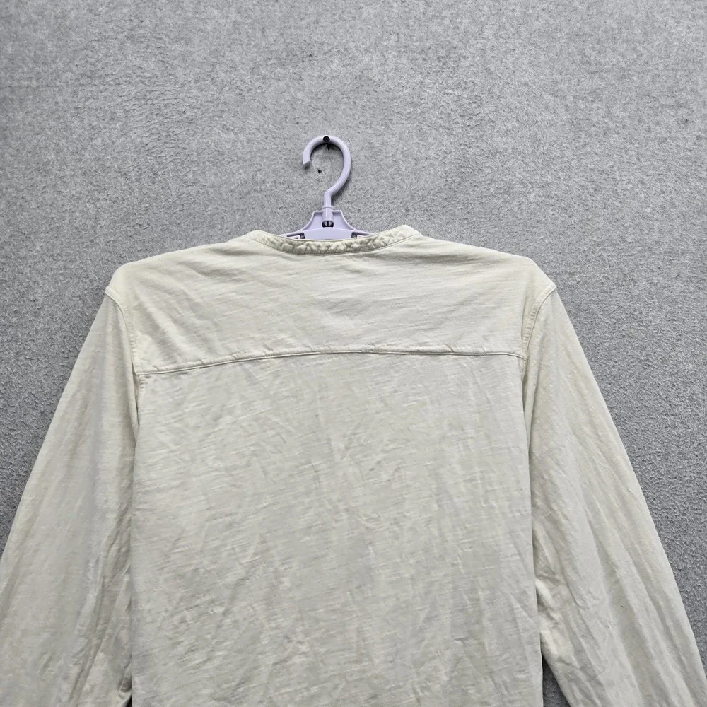Lucky Brand Men Button Up Shirt XL Beige Logo Long Sleeve Blade Collar